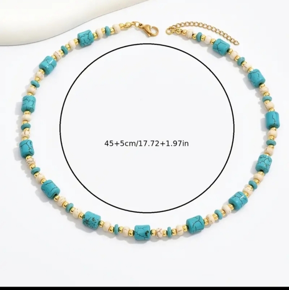 Elegant 18K Gold Plated Handmade Turquoise Necklace. - Picture 3 of 4